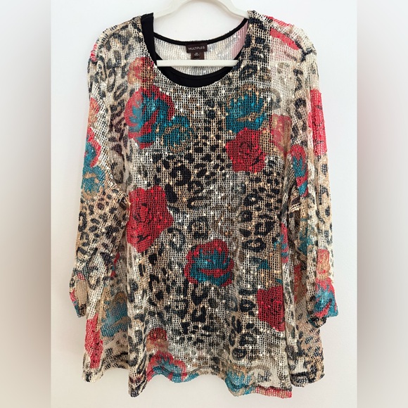 Multiples Leopard and Floral Print Blouse Women’s Plus Size 2X - Picture 1 of 6